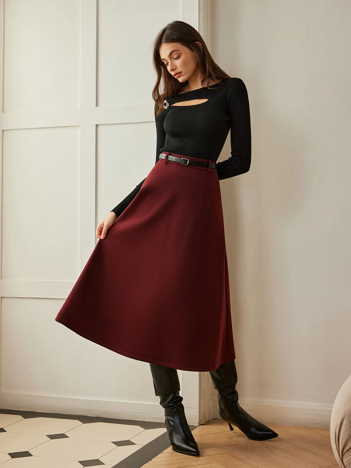 Umbrella Shape Belted Skirt