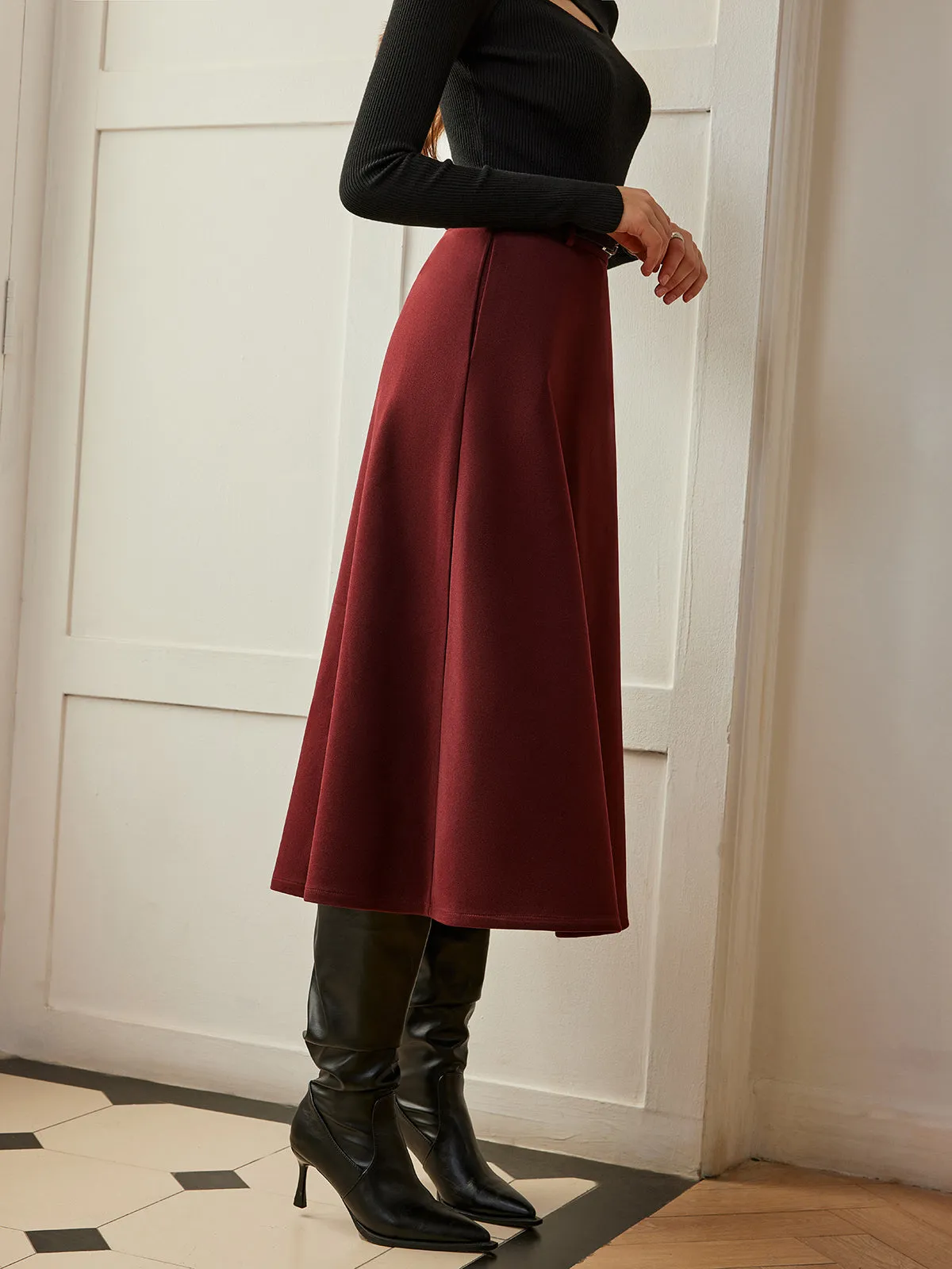 Umbrella Shape Belted Skirt