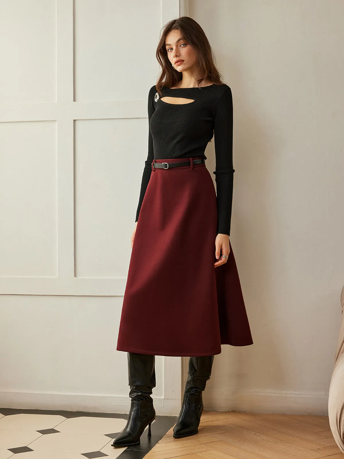 Umbrella Shape Belted Skirt