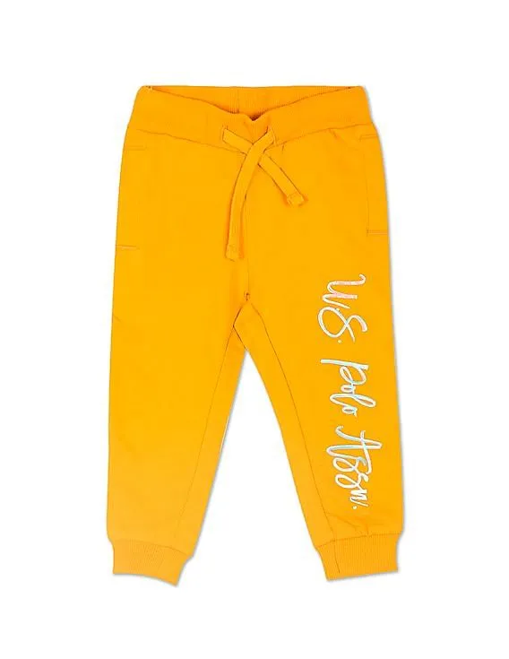 U.S. Polo Assn. Kids Girls Yellow Mid Rise Solid Joggers