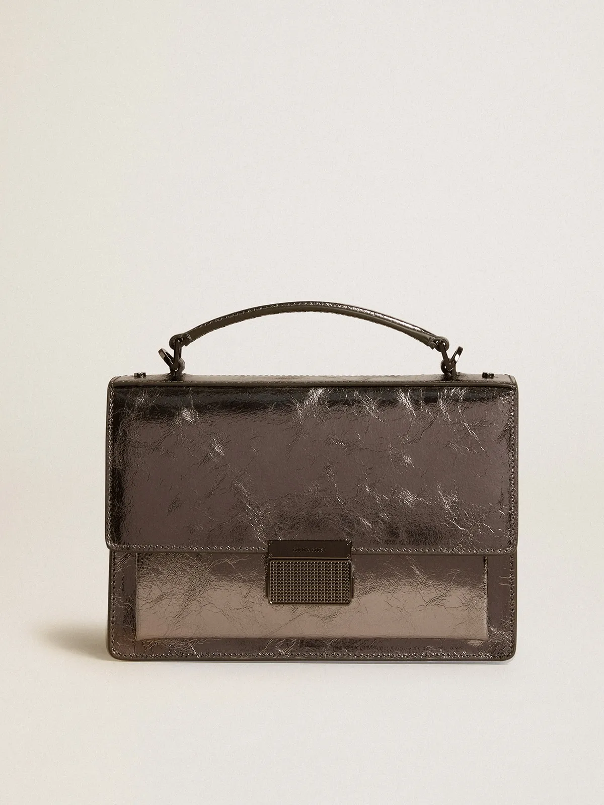 Venezia Bag in anthracite-gray metallic leather with black details