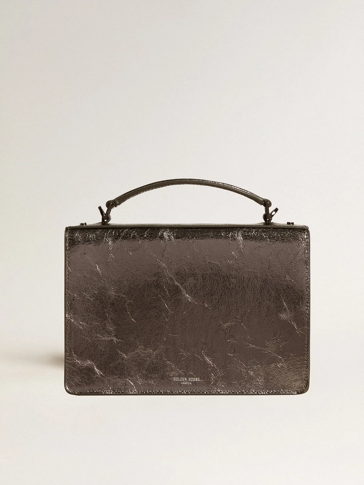 Venezia Bag in anthracite-gray metallic leather with black details