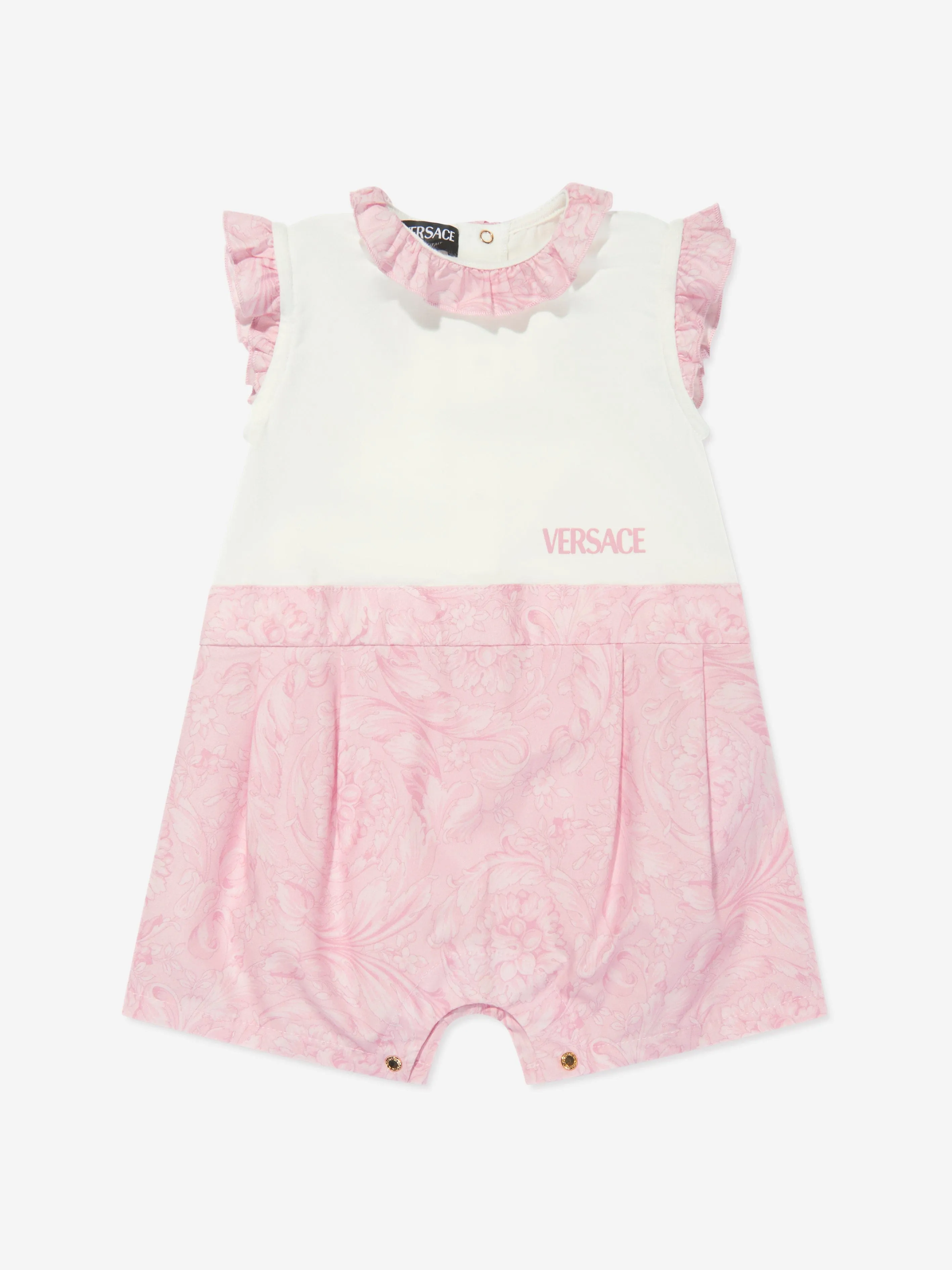 Versace Baby Girls Barocco Logo Romper in Pink