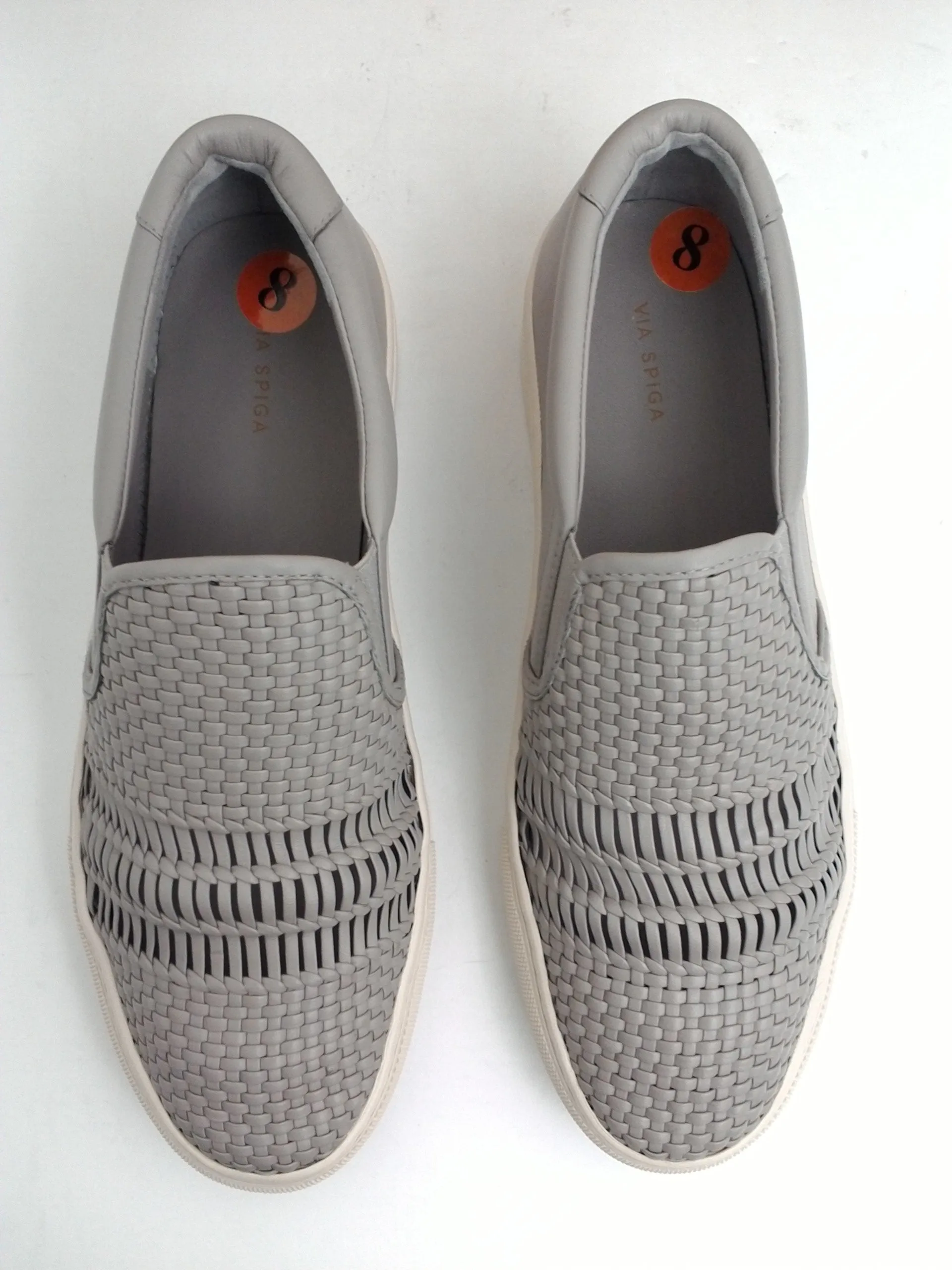 Via Spiga Women's Sara Oat Leather Slip-On Grey Sneakers Size 8 M