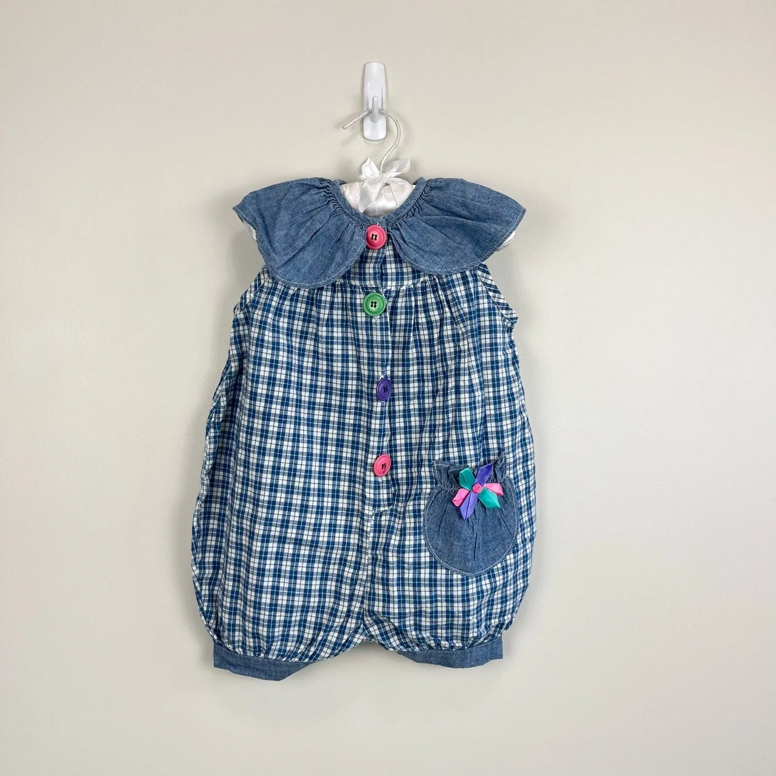 Vintage Bunny & Me Chambray Blue Plaid Romper 2T