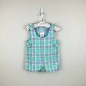 Vintage Green Blue Bunny Shortall Romper 9 Months USA