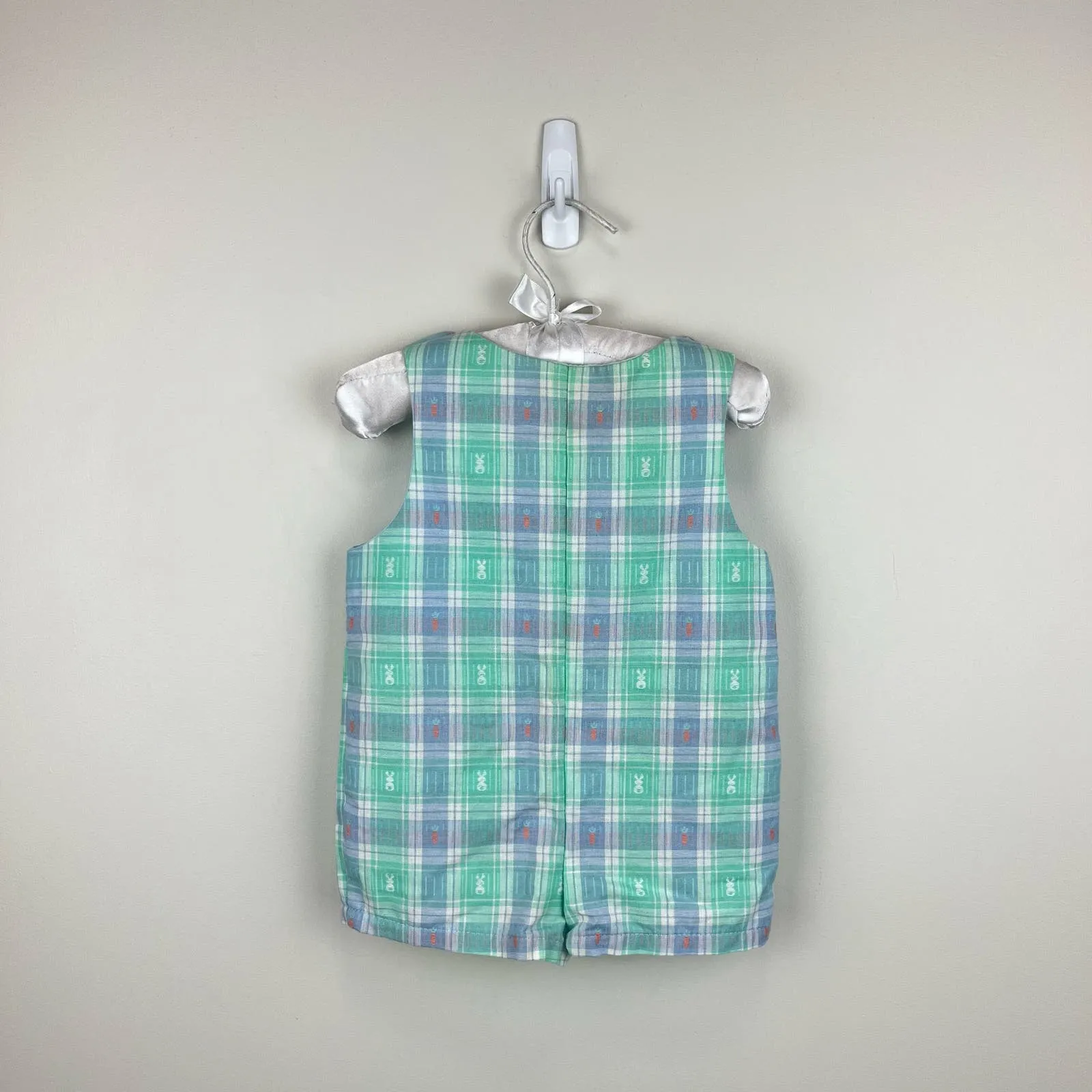 Vintage Green Blue Bunny Shortall Romper 9 Months USA