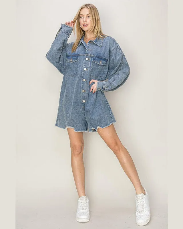 Washed Denim Oversized Romper