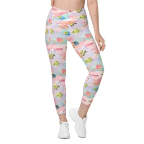 Watercolor Fish Crossover Leggings With Pockets