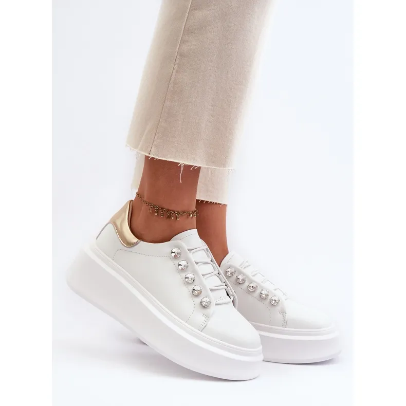 Women's Leather Sneakers on a Massive Platform White S.Barski LR628