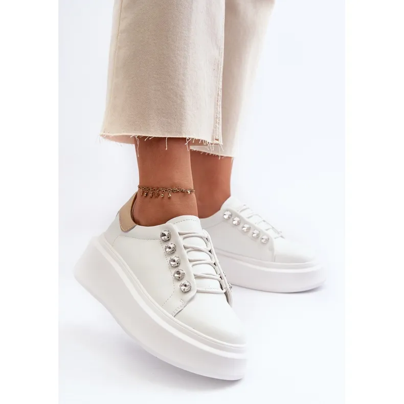 Women's Leather Sneakers on a Massive Platform White S.Barski LR628