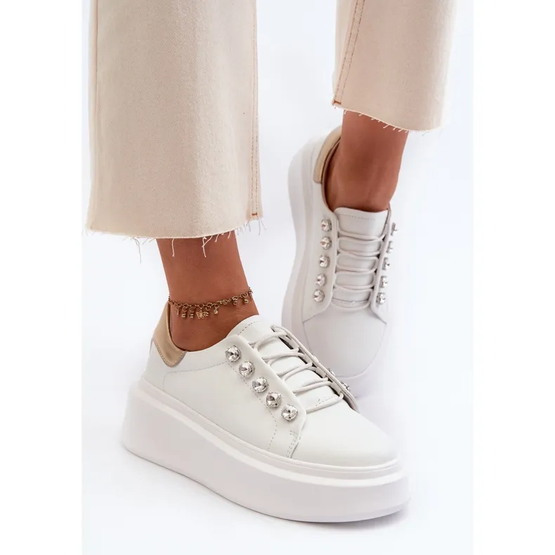 Women's Leather Sneakers on a Massive Platform White S.Barski LR628