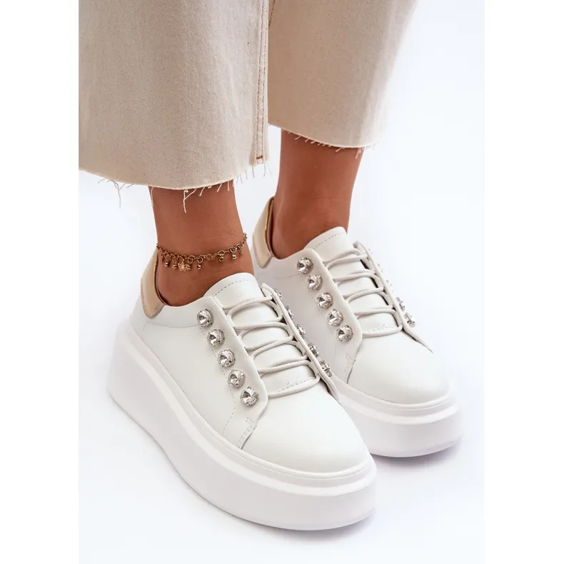 Women's Leather Sneakers on a Massive Platform White S.Barski LR628