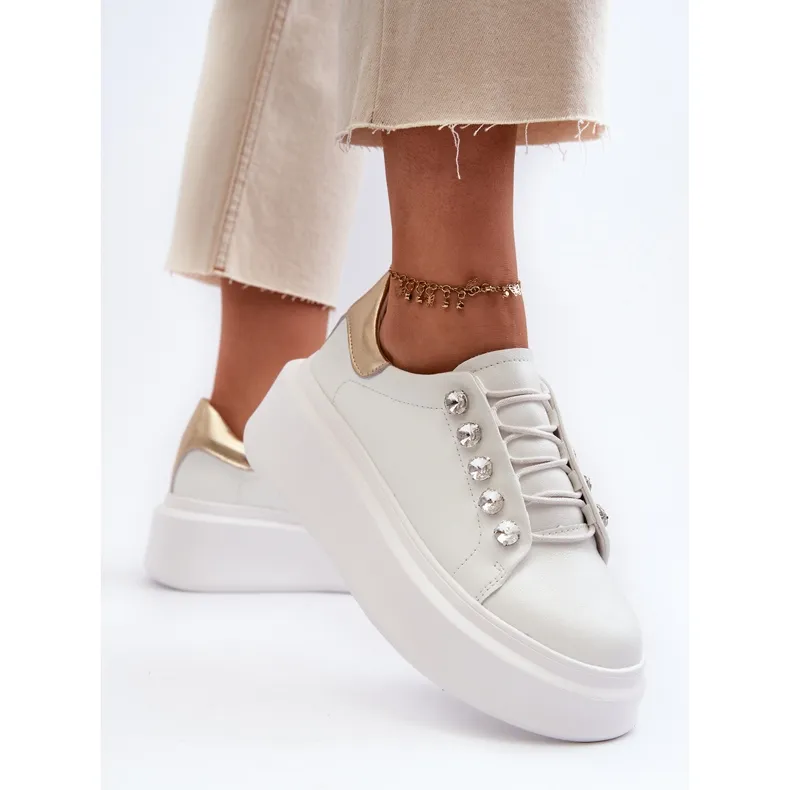 Women's Leather Sneakers on a Massive Platform White S.Barski LR628