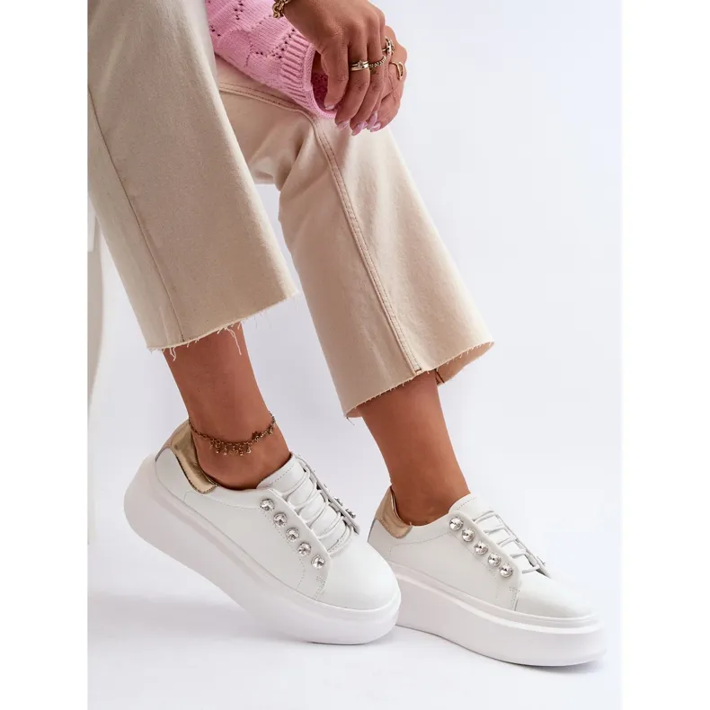 Women's Leather Sneakers on a Massive Platform White S.Barski LR628