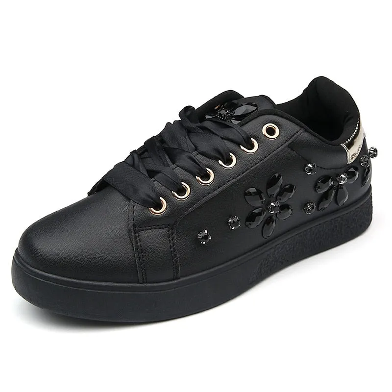 Women's Autumn Microfiber Leather Casual Lace Up Round Toe Sneakers