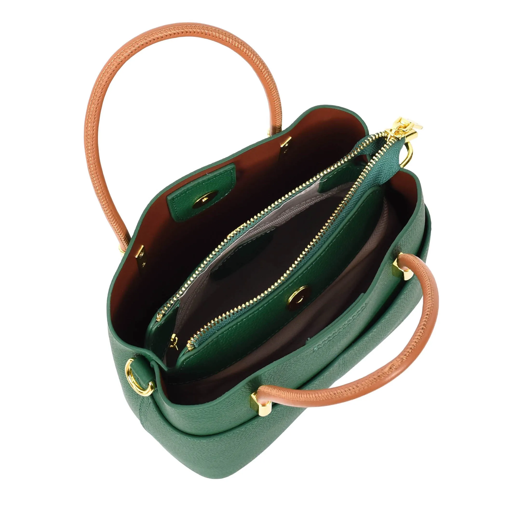 Womens Leather Top Handle Bag Ella Green