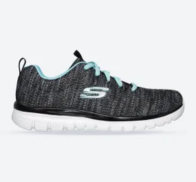 Women's Wide Fit Skechers 12614 Graceful Twisted Fortune Sneakers - Black/Turquoise