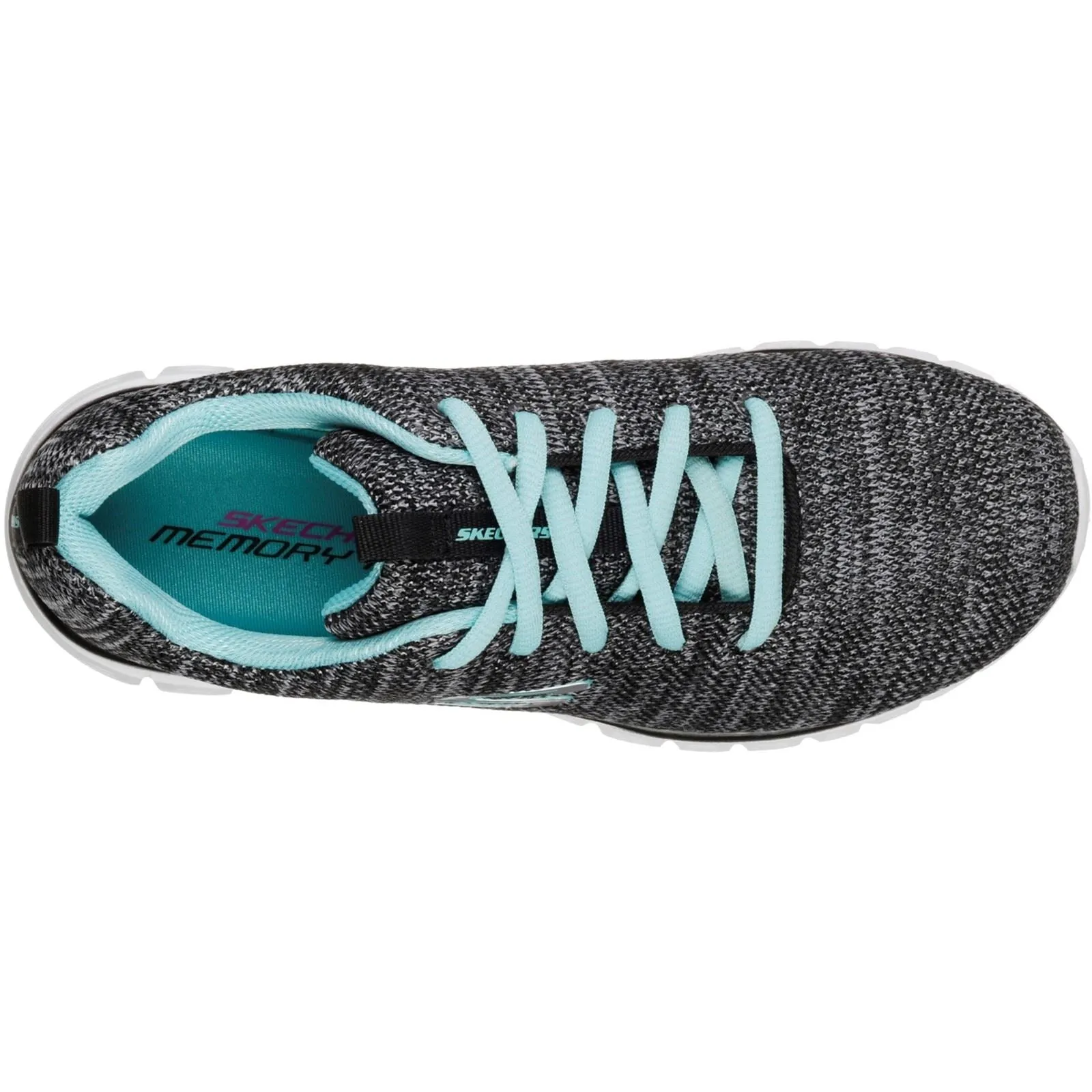 Women's Wide Fit Skechers 12614 Graceful Twisted Fortune Sneakers - Black/Turquoise